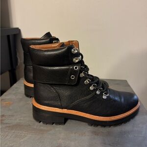 Black Combat Boots with Padded Collar and Rubber Sole